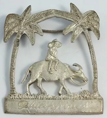 1.75  Philippines Ox Farmer Palm Trees G. Valdez Alpaca Metal Brooch LH370 • $29.95