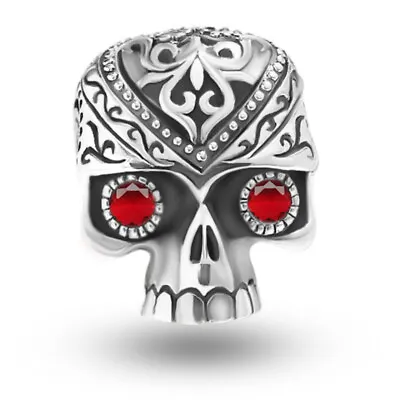 New 14k Gold Mexican Jewelry Red Ruby Eye Skull Sterling 925 Silver Ring • $341.08