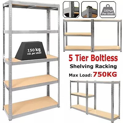 5 Tier Racking Heavy Duty Garage Shelving Storage Shelves Boltless Steel Unit • £24.49