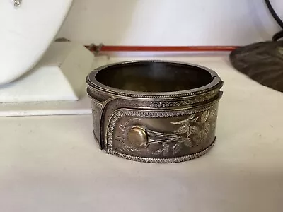 Antique English Sterling Silver Bangle Bracelet Asian Motif 42.7 Grams • $85