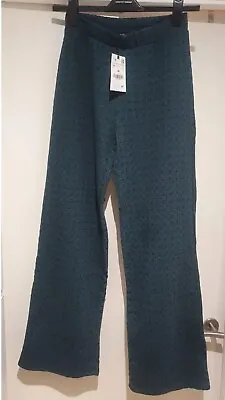 Zara Green And Blue Jacquard Knit Trousers - Size M • £16