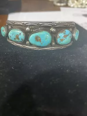 Vintage Navajo Sterling Silver Five Stone Turquoise Cuff Bracelet 35 GRAMS • $179.99