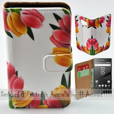 For Sony Xperia Series - Colourful Tulip Print Wallet Mobile Phone Case Cover • $13.98