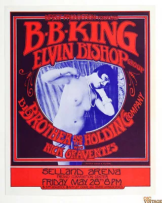 B.B. King Poster W/ Elvin Bishop 1971 May 28 Selland Arena Fresno Randy Tuten • $150