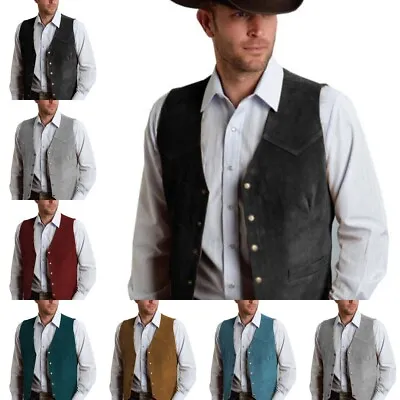 Men Vintage Cowboy Waistcoats Retro Formal Hunting Fishing Vests 44 46 48 50 • £19.19