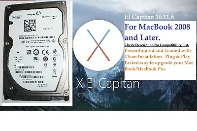 500GB Hard Drive For MacBook.2008 And Later. Pre-installed With El Capitan 10.11 • $56