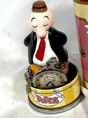$125 • Buy Vintage 1997 Fossil Popeye & Wimpy Limited Edition Pocket Watch And Figurine