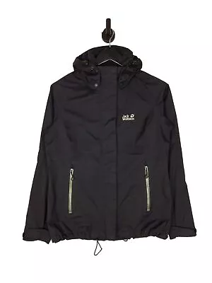 Jack Wolfskin Texapore Rain Jacket Size 12/14 In Black Women's Hooded Waterproof • £34.99