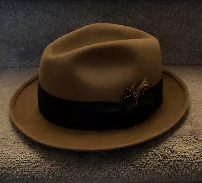 Mallory Torino Quality Brown Fedora With Black Grosgrain Band & Feather Vintage • $54.99