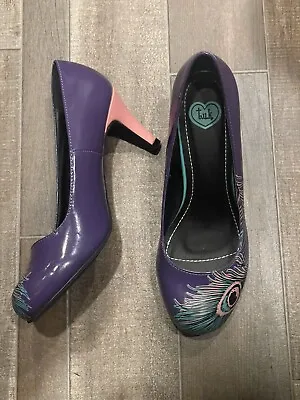 Tuk Shoes Heels Womens Size 8 Peacock Design Purple Black Turquoise Pink • $44.97