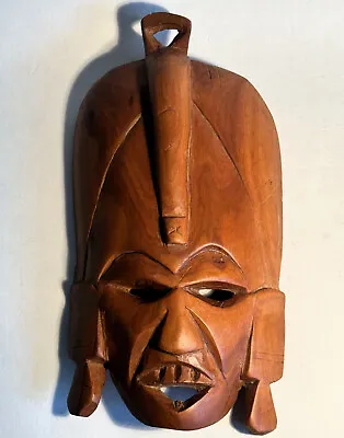Old TRIBAL MASK Hand Carved Wood Plack Art Sculpture Statue Figurine Vintage 9  • $6.50
