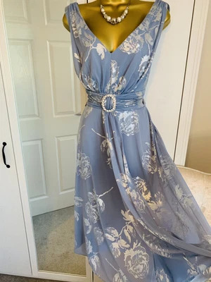 £26 • Buy Jessica Howard Pale Blue Silver  Occasion Dress Diamanté Size 16 Wedding Races