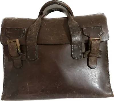 Vintage Cowhide Leather Double Handle Courier Briefcase 2 Buckle Lock • $469.69