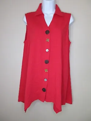 Sz M Passports Red 100% Cotton Sleeveless Tunic Top Button Snap • $7.90