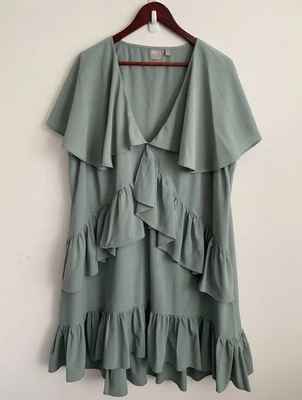 $20.99 • Buy Asos Dress Womens Plus Sz 22 Green Ruffle Layered Cap Sleeve V-Neck Flowy Comfy