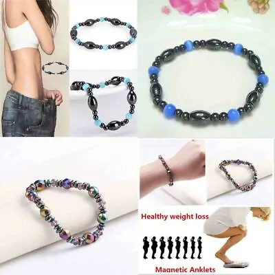 UK Black Hematite Magnetic Therapy Anklet Weight Loss Slim Ankle Bracelet Health • £2.41