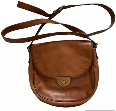 Fossil EMI Leather Saddle Bag Purse Brown Pockets Genuine Leather • $24.99