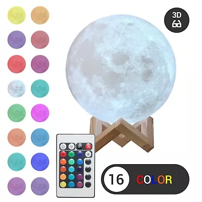 3D Moon Night Light Table Lamp USB Charging Touch Control Home Decor Gift 15cm • $14.21