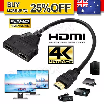 HDMI Splitter 1 In2 Out Cable Adapter Converter HD 1080 Multi Display Duplicator • $5.45