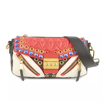 Authentic Miu Miu Leather Biker Bijou 2way Bag Hand Bag Multi Color Used F/S • $493