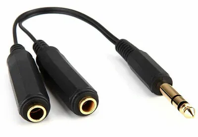 6.35mm Stereo Plug Male To Dual 1/4  6.35mm Jack Female Splitter Adapter Cable • £7.95