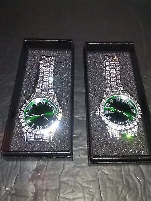 2 Watches 2 Men Iced Band Luxury Bling Finish Simulated Diamond Watches • $29.99