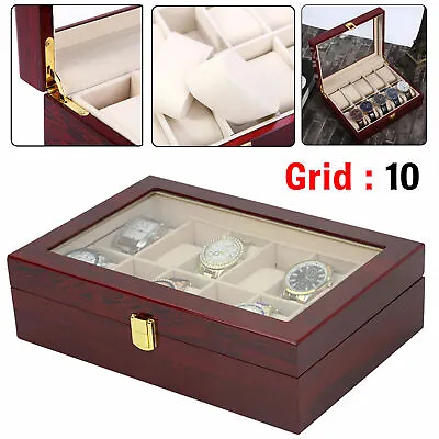 New 10 Grids Leather Watch Display Case Jewelry Collection Storage Holder Box UK • £16.90