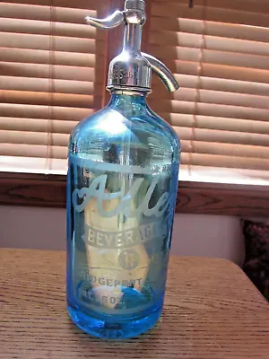 Seltzer Vintage Blue Glass Seltzer Bottle-allem-bridgeport Ct-26 Oz! • $58.99