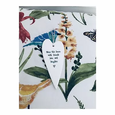 East Of India White Porcelain Hanging HEART Inspirational Quotes Gift Decor • £4