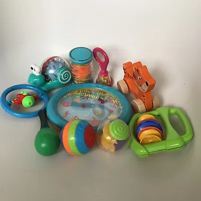 Baby Toys Bundle X9 Toys Rattles Balls Airplane Spinner Tiger On Wheels • £8.35