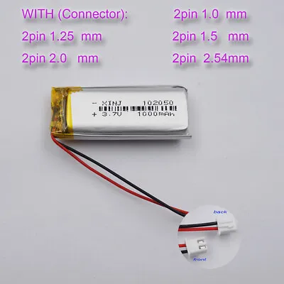 3.7V 1000 MAh 102050 Rechargeable Li Lipo Battery 2Pin 1.01.251.52.02.54 Mm • £9.48