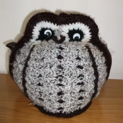 Hand-Crocheted Brown & White Owl Teapot Cover/Cosy - COMBINED POSTAGE • $13.30