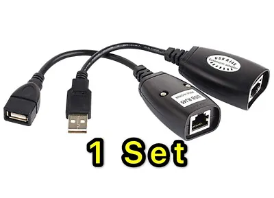 USB Extension Ethernet RJ45 Cat5e/6 Cable LAN Adapter Extender Over Repeater Set • $6.99