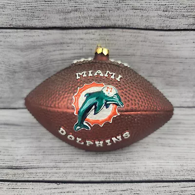 Miami Dolphins 5″ Glass Team Football Ornament • $12.76