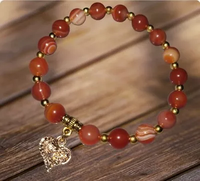 Handmade Natural Red Lace Agate With Charm Bracelet • £5.49