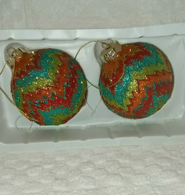 Vintage Dillard's Trimming S Multi Colored Glass Ornaments Box Of 2 • $7.99