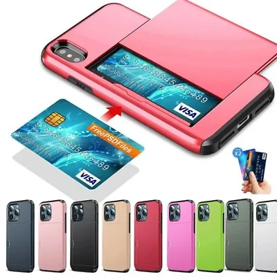 Slide Wallet Credit Card Slot PC Phone Case For IPhone 11 12 13 14 Pro Max XR SE • $10.85