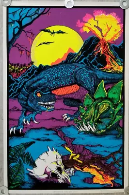 Vintage 1993 DINOSAUR FANTASY #9309 Black Light Velvet Poster 23  X 35  • $58.50