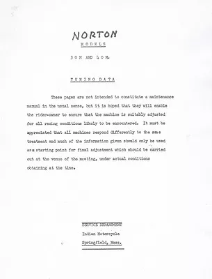 1954 Norton Indian Of Springfield Technical Bulletins For Norton Manx - COPIES • $14.99