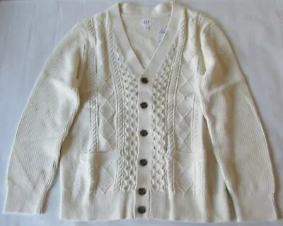 Gap Ivory Button Down Cable Knit Cotton V-Neck Button Down Sweater Men's Size L • $40