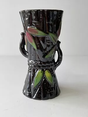 Bamboo Vase Made In Occupied Japan Mini 4.5” Vintage High Gloss Brown Green Red • $35