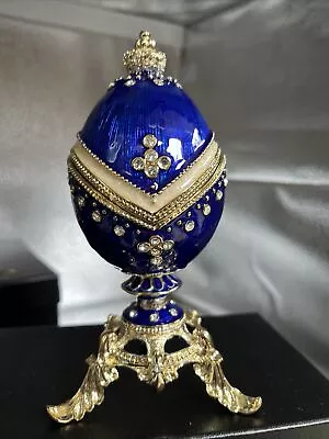 Royal Blue Russian Faberge Egg Trinket Box By Keren Kopal Crystals Detailed • $32