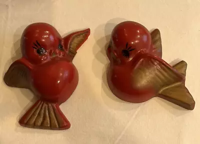 Kitch Pair Of Birds Chalkware Wall Plaque Hanging Mid Century Red Gold Vintage • $25.76