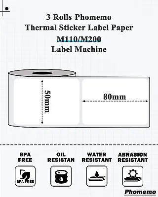 1x50*80mm Square Sticker Labels Self-Adhesive Tag Paper For Phomemo M110 Printer • $5.99