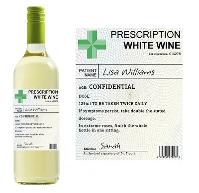 £3.35 • Buy Personalised White Wine Prescription Bottle Label - Pre-cut Glossy - Fun Gift
