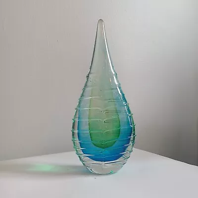 Murano Italy Art Glass Sommerso Teardrop Blue Green Tabletop Decor Sculpture 11  • $149.95