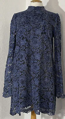 £10.90 • Buy Zara Size L Dress Lace Lined Blue Party Evening 740