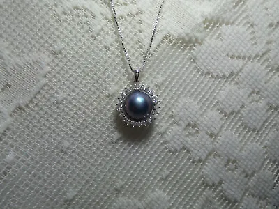 Blue Mabe Salt Water Pearl Necklace With Cubic Zirconia....... Beautiful • $59.99