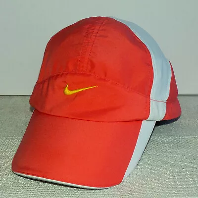 Vintage Nike Dri Fit 7 Panel Running Hat Swoosh RARE White Red Tailwind AW84 • $90