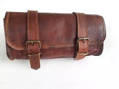 Leather Tool Pouch Brown Motorcycle Saddlebag Roll Barrel Bag Storage Pannier • $39.05